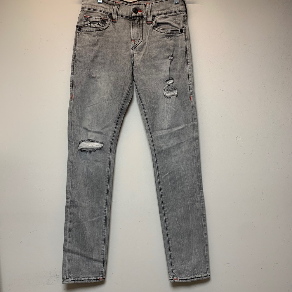 True Religion Geno Relaxed Slim Jeans Mens 28 Grey Excellent Distressed Denim